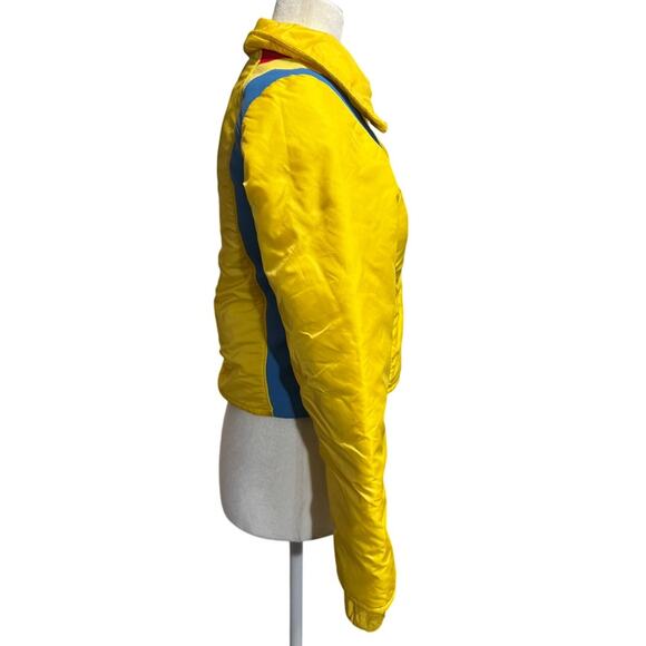 Vintage 70s Frostline Kit Ski Jacket XS Yellow Blue Nylon Ripstop Cropped Puffer - Picture 4 of 7